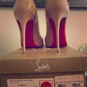 Authentic Louboutin !Pigalle Follies Patent Nude!